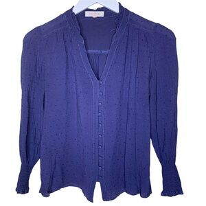 SOLITAIRE Ostrich Raised Print V Cut Blouse With Long Sleeves Navy Blue Medium